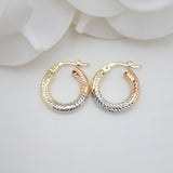 Real 14k Tricolor Gold Small Hoop Earrings - 3mm Thick - 15mm - Perfect gift for her - Dainty chubby hoops - Diamond Cut