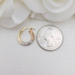 Real 14k Tricolor Gold Small Hoop Earrings - 3mm Thick - 15mm - Perfect gift for her - Dainty chubby hoops - Diamond Cut