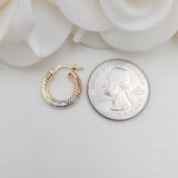 Real 14k Tricolor Gold Small Hoop Earrings - 3mm Thick - 15mm - Perfect gift for her - Dainty chubby hoops - Diamond Cut