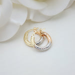 Real 14k Tricolor Gold Small Hoop Earrings - 3mm Thick - 15mm - Perfect gift for her - Dainty chubby hoops - Diamond Cut